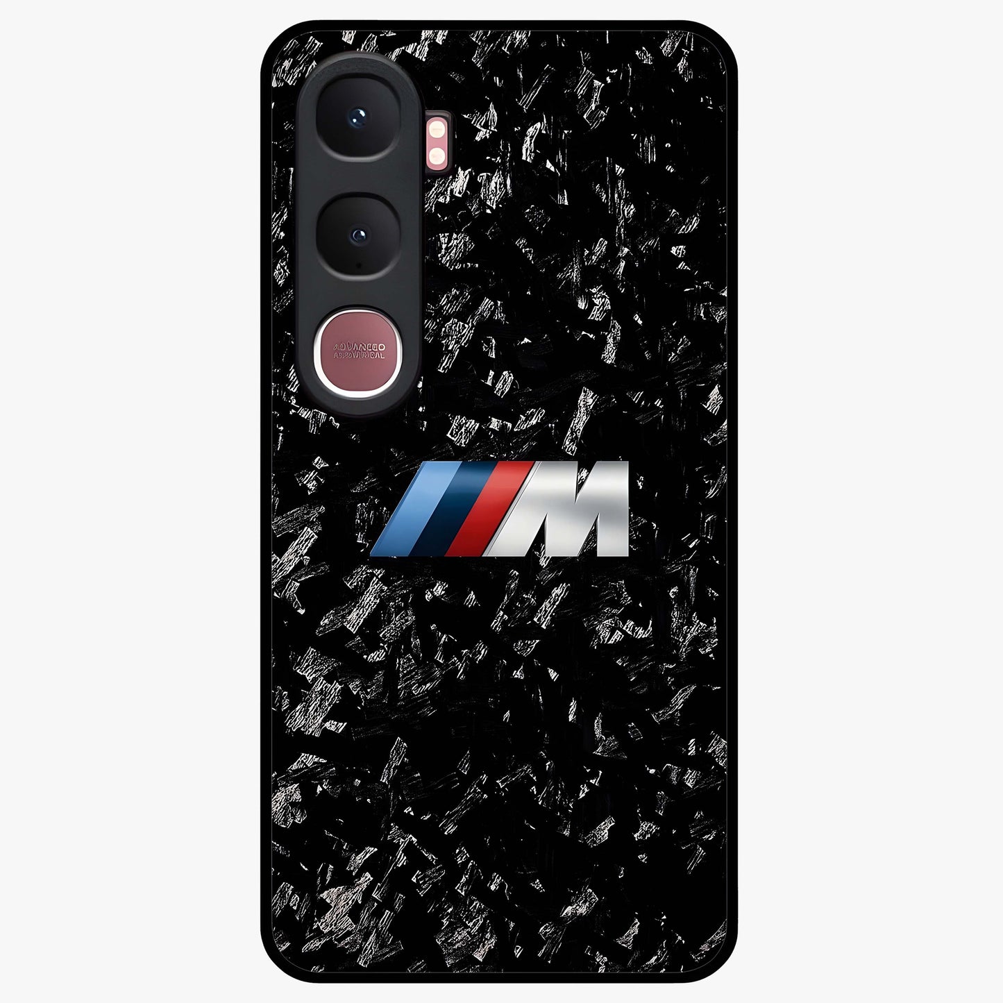 Carbon Speed Mark Glass Case showing flat back view with sporty carbon pattern artwork and glossy glass finish.