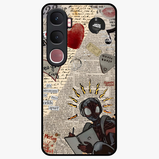 City Dream Sketch Glass Case showing flat back view with artistic city skyline sketch artwork and glossy glass finish.