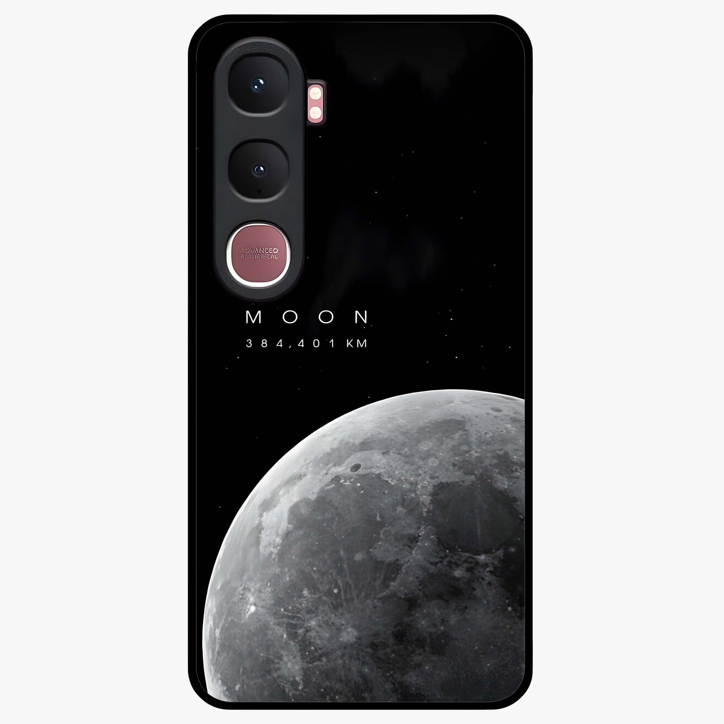 Cosmic Moon Glow Glass Case showing flat back view with glowing moon artwork and glossy glass finish.