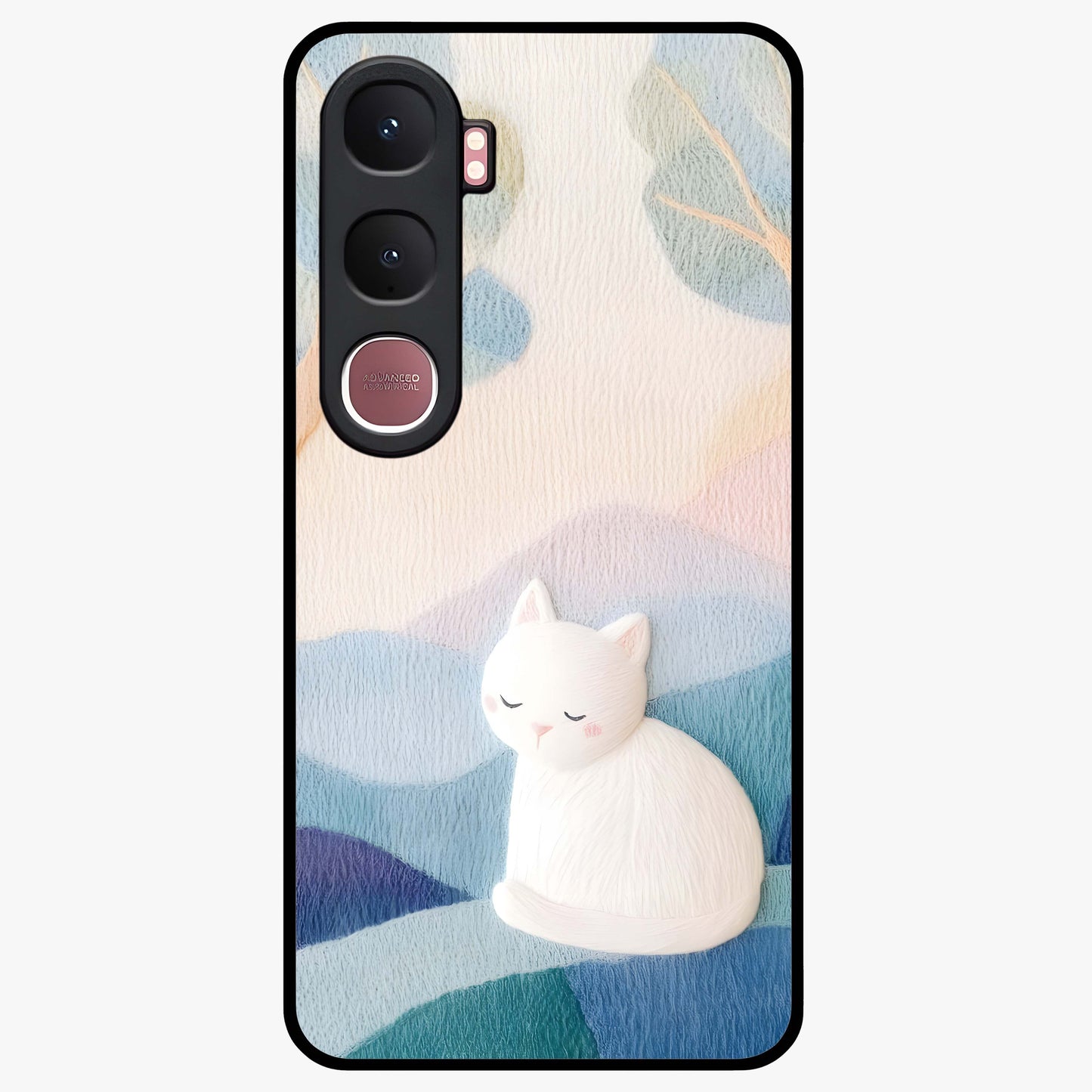 Cotton Dream Cat Glass Case showing flat back view with soft dreamy cat artwork and glossy glass finish.
