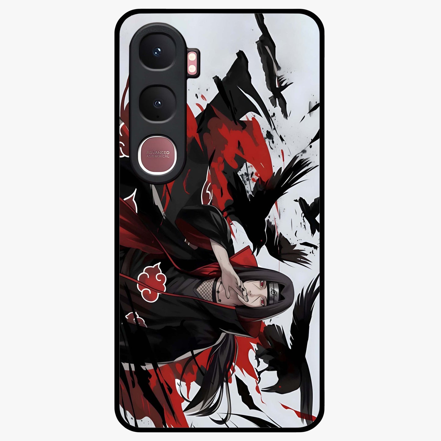 Crimson Crow Illusion Glass Case showing flat back view with artistic crow illusion artwork and glossy glass finish.
