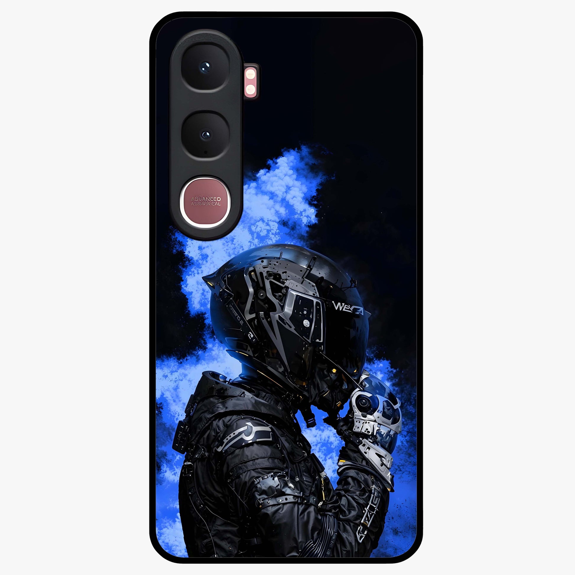 Cyber Sentinel Protocol Glass Case showing flat back view with futuristic cyber themed artwork and glossy glass finish.