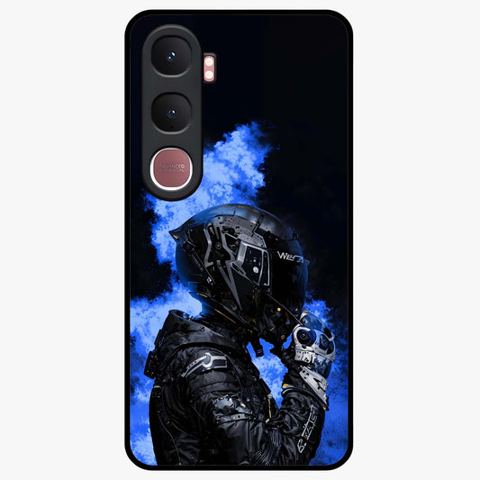 Cyber Sentinel Protocol Glass Case showing flat back view with futuristic cyber themed artwork and glossy glass finish.