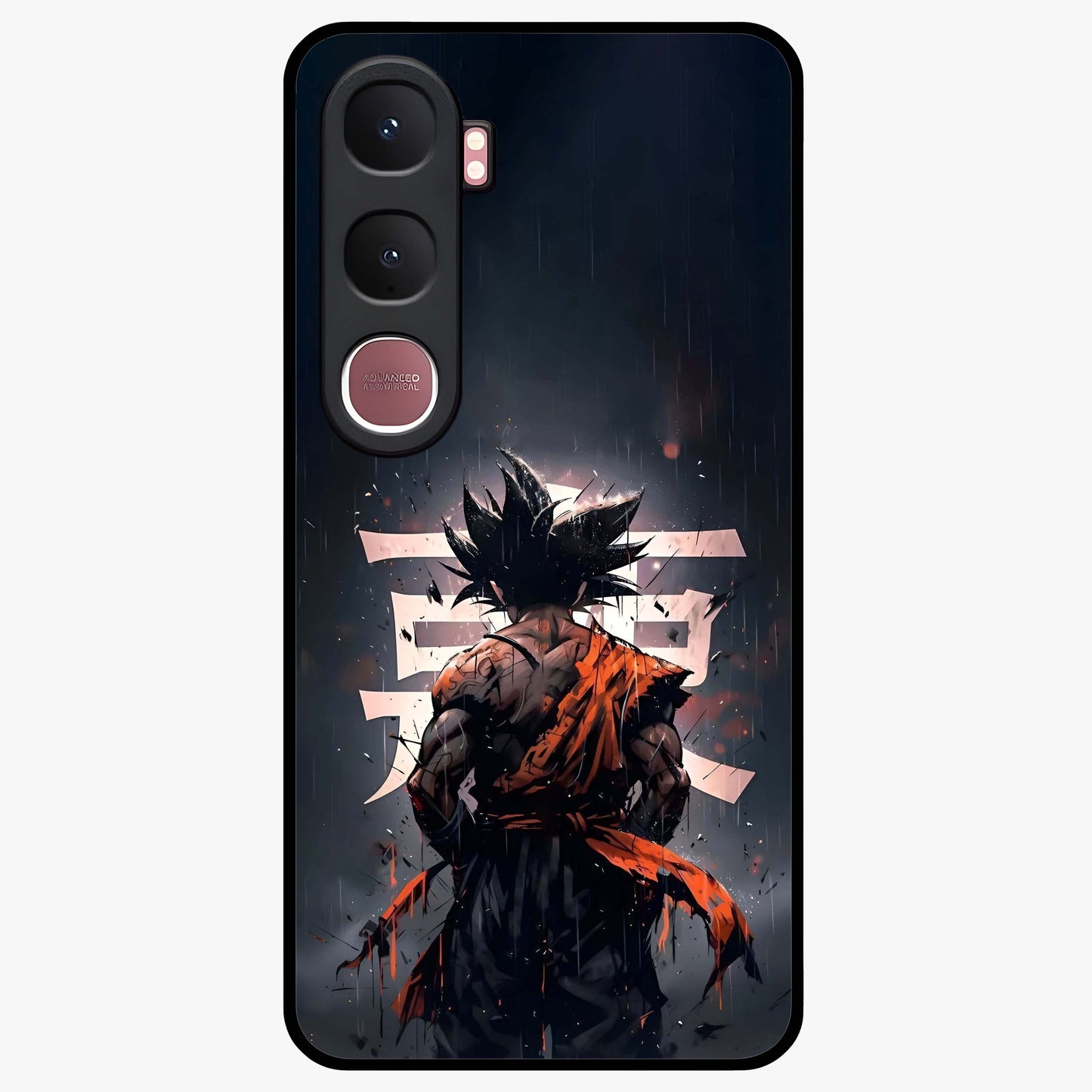 Dark Warrior In Rain Glass Case showing flat back view with warrior artwork in rainy atmosphere and glossy glass finish.