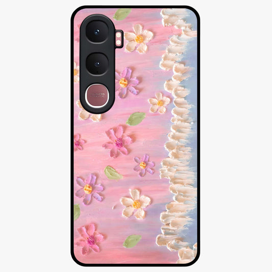 Dreamy Painted Garden Glass Case showing flat back view with artistic painted floral garden artwork and glossy glass finish.