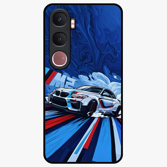 Drift Power Rush Glass Case showing flat back view with dynamic racing inspired artwork and glossy glass finish.