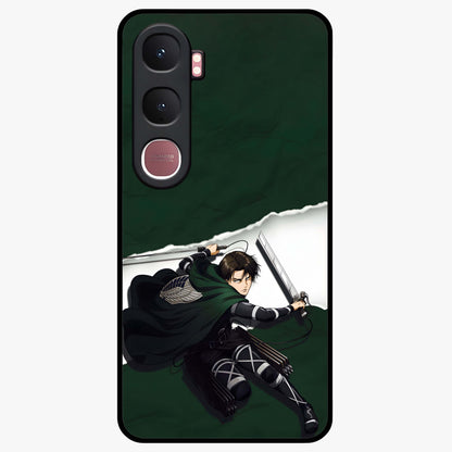 Emerald War Vanguard Glass Case showing flat back view with powerful warrior themed artwork and glossy glass finish.