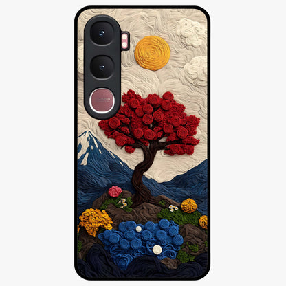 Eternal Nature Tapestry Glass Case showing flat back view with intricate nature tapestry artwork and glossy glass finish.