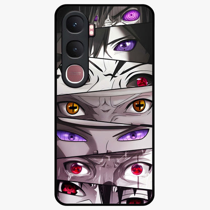 Eyes of Destiny Glass Case showing flat back view with striking eye themed artwork and glossy glass finish.