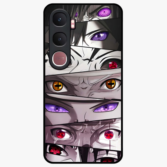 Eyes of Destiny Glass Case showing flat back view with striking eye themed artwork and glossy glass finish.