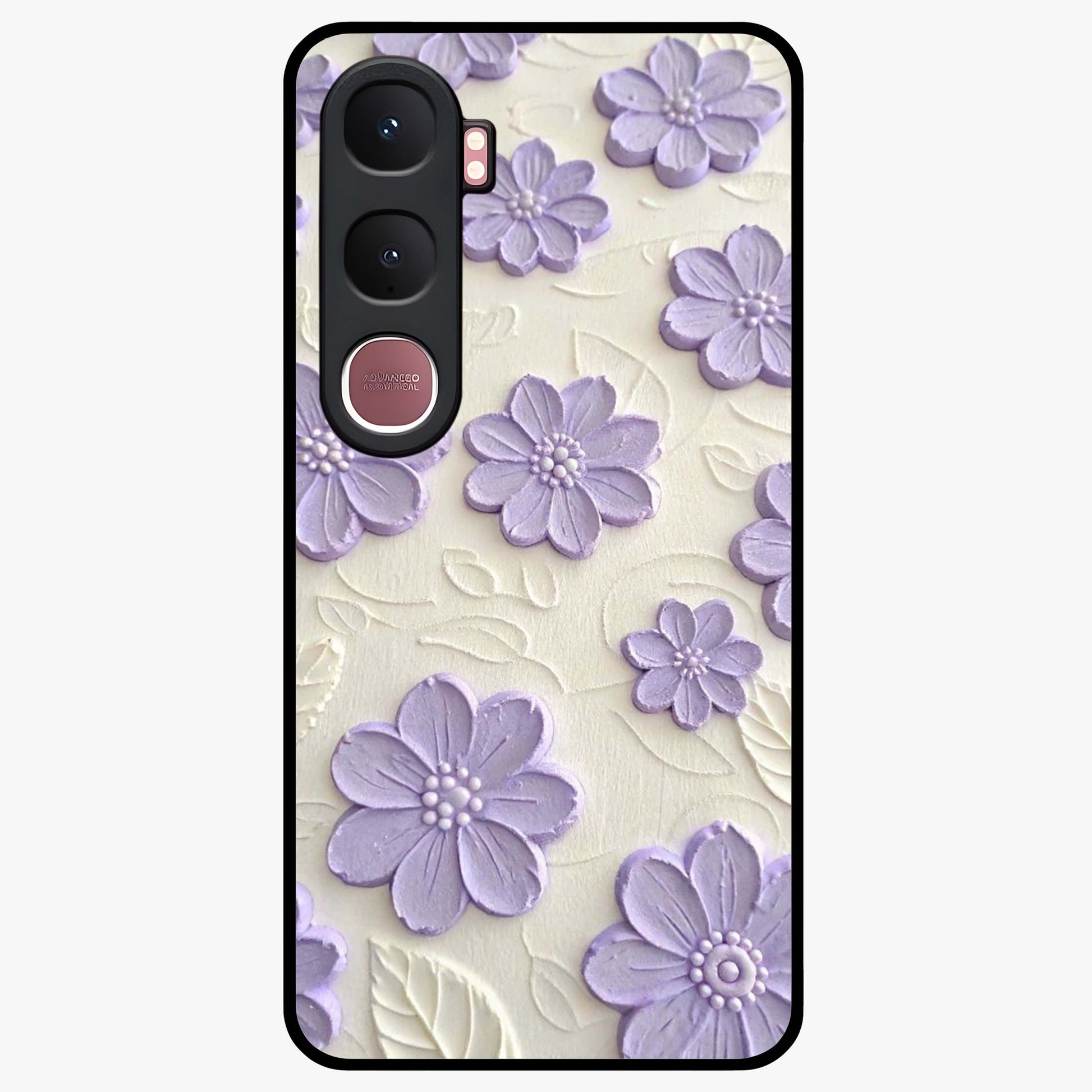 Floral Wall Art With Purple Flowers Glass Case showing flat back view with purple flower artwork and glossy glass finish.
