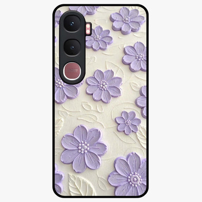 Floral Wall Art With Purple Flowers Glass Case showing flat back view with purple flower artwork and glossy glass finish.