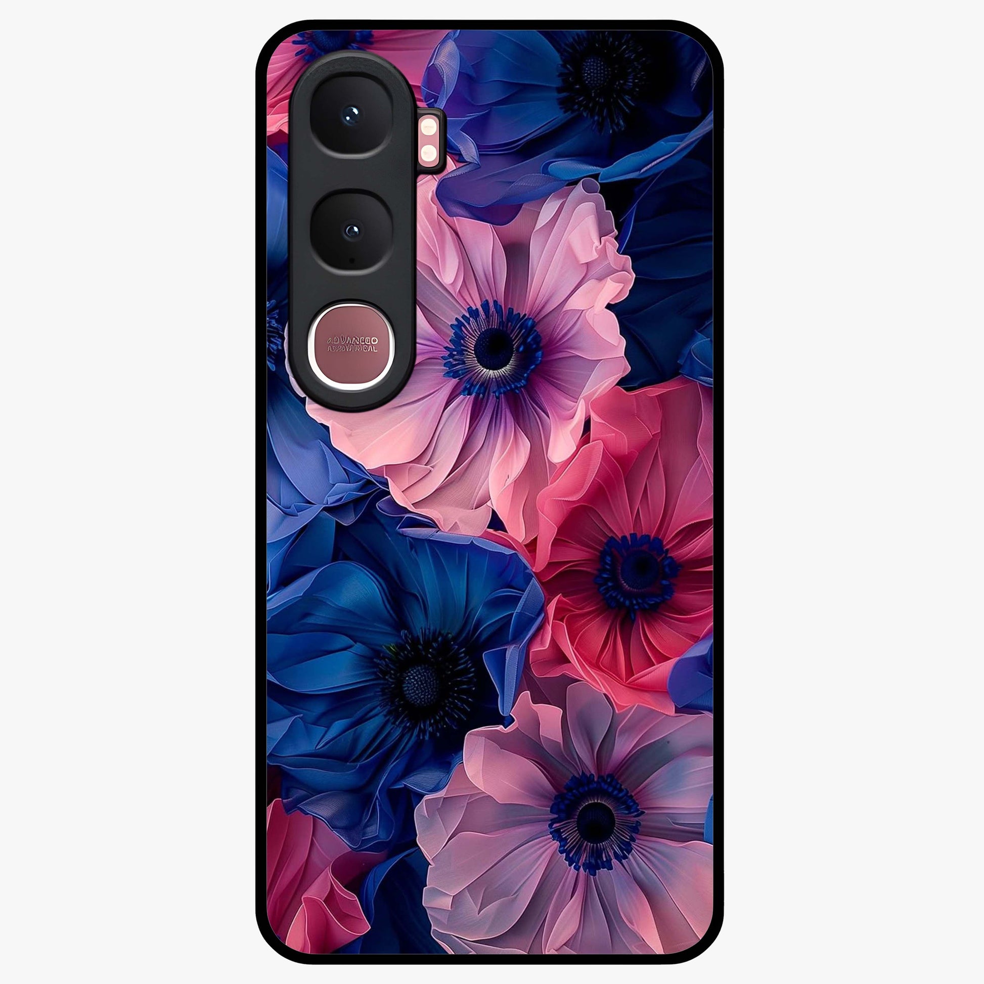 Flower Paper Art Pattern Glass Case showing flat back view with paper cut style floral artwork and glossy glass finish.