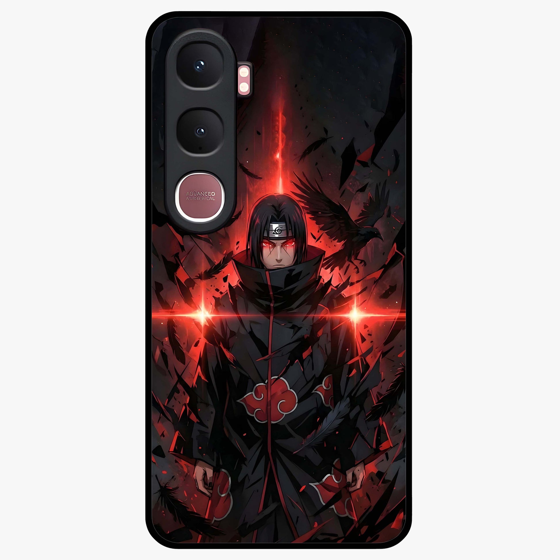 Focused Blade Discipline Glass Case showing flat back view with warrior sword themed artwork and glossy glass finish.