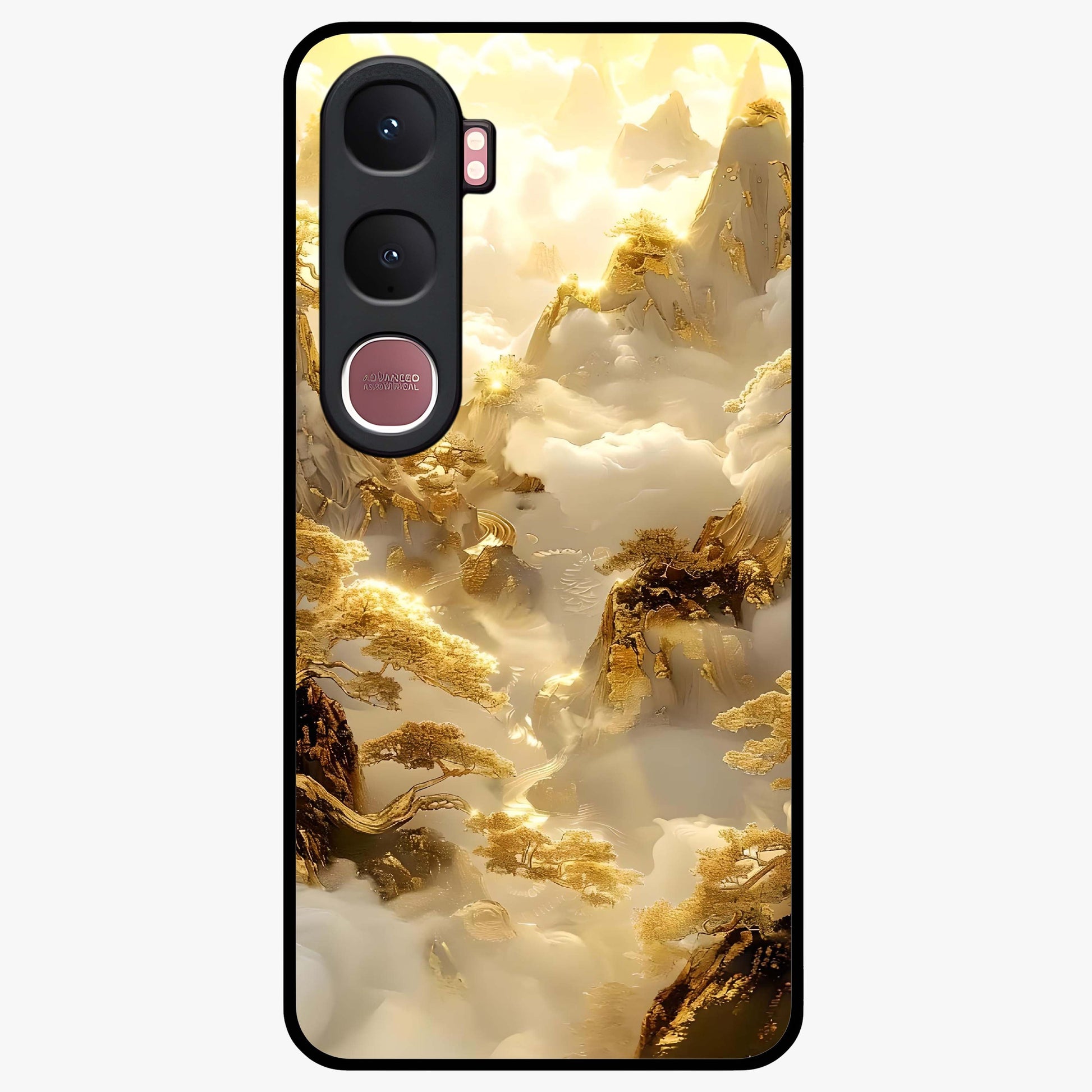 Gates Of Illumination Glass Case showing flat back view with mystical illuminated gate artwork and glossy glass finish.