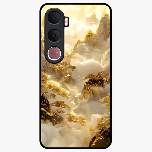 Gates Of Illumination Glass Case showing flat back view with mystical illuminated gate artwork and glossy glass finish.
