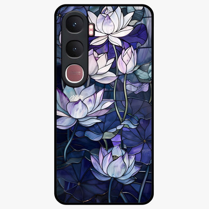 Gloss Petal Rush Glass Case showing flat back view with glossy flower petal artwork and smooth glass finish.