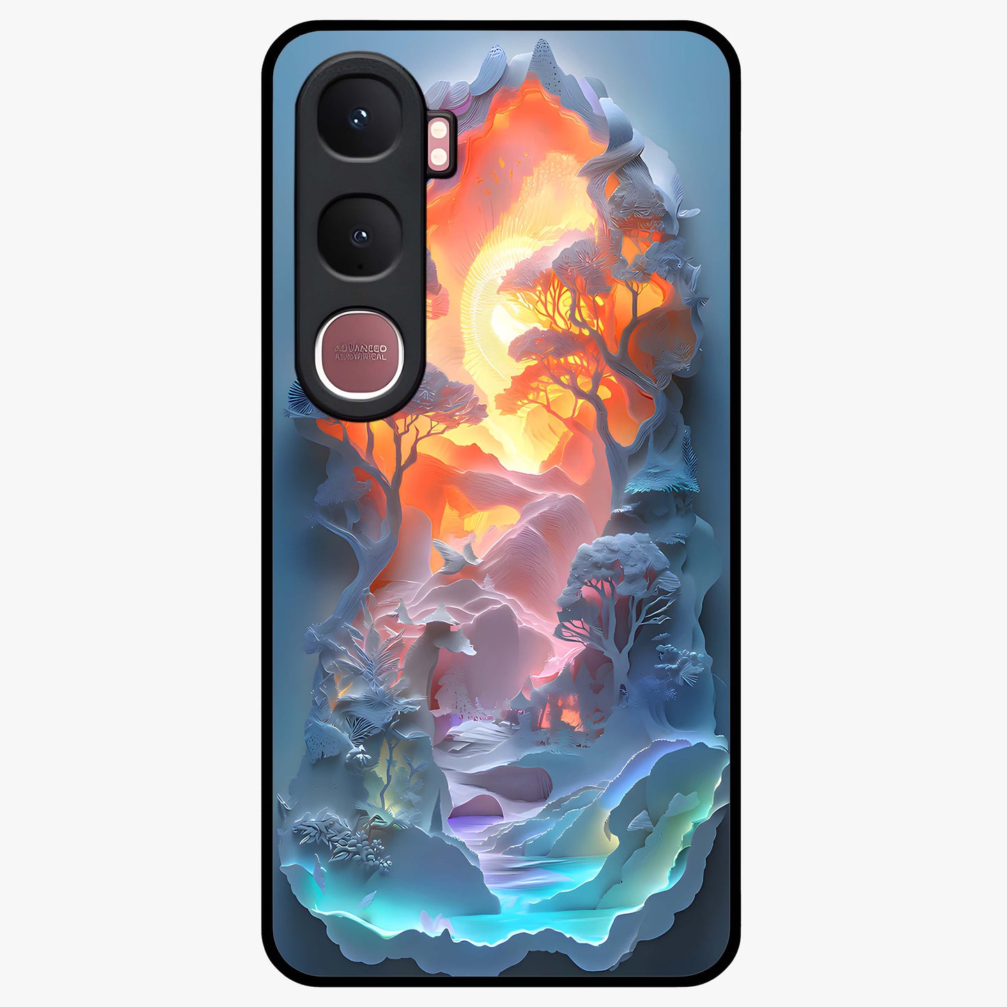 Glow Forest Portal Glass Case showing flat back view with glowing forest portal artwork and glossy glass finish.