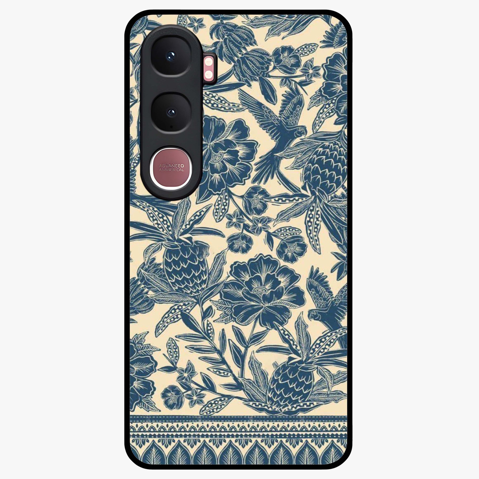 Heirloom Wild Bloom Glass Case showing flat back view with vintage inspired wild flower artwork and glossy glass finish.