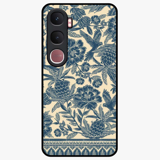 Heirloom Wild Bloom Glass Case showing flat back view with vintage inspired wild flower artwork and glossy glass finish.