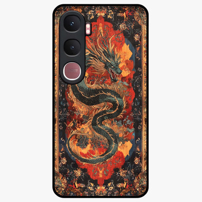 Inferno Dragon Soul Glass Case showing flat back view with fiery dragon artwork and glossy glass finish.