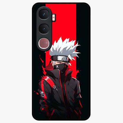 Kakashi Scarlet Shadow Glass Case showing flat back view with powerful anime ninja artwork and glossy glass finish.