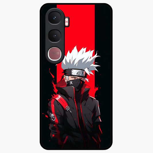 Kakashi Scarlet Shadow Glass Case showing flat back view with powerful anime ninja artwork and glossy glass finish.