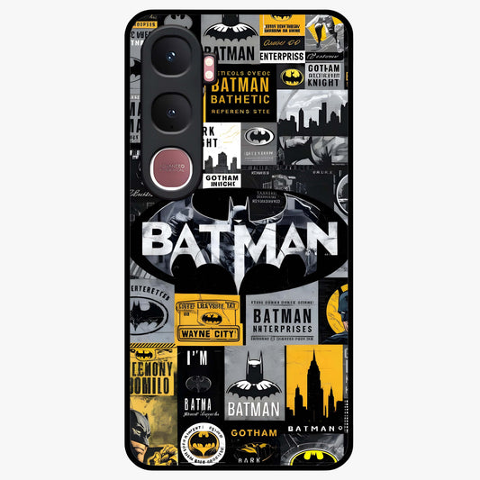 Knight Gotham Rise Glass Case showing flat back view with dark hero inspired artwork and glossy glass finish.