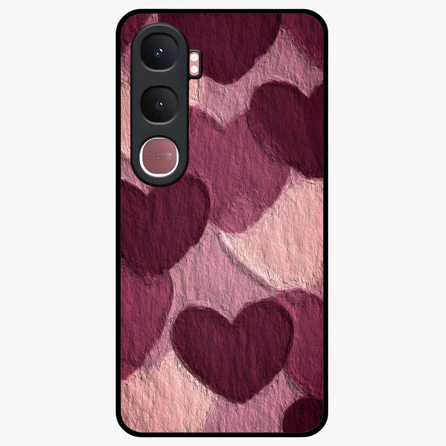 Layered Paper Hearts Glass Case showing flat back view with layered paper heart artwork and glossy glass finish.