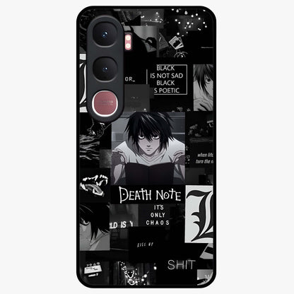Midnight Chaos Mind Glass Case showing flat back view with abstract dark themed artwork and glossy glass finish.