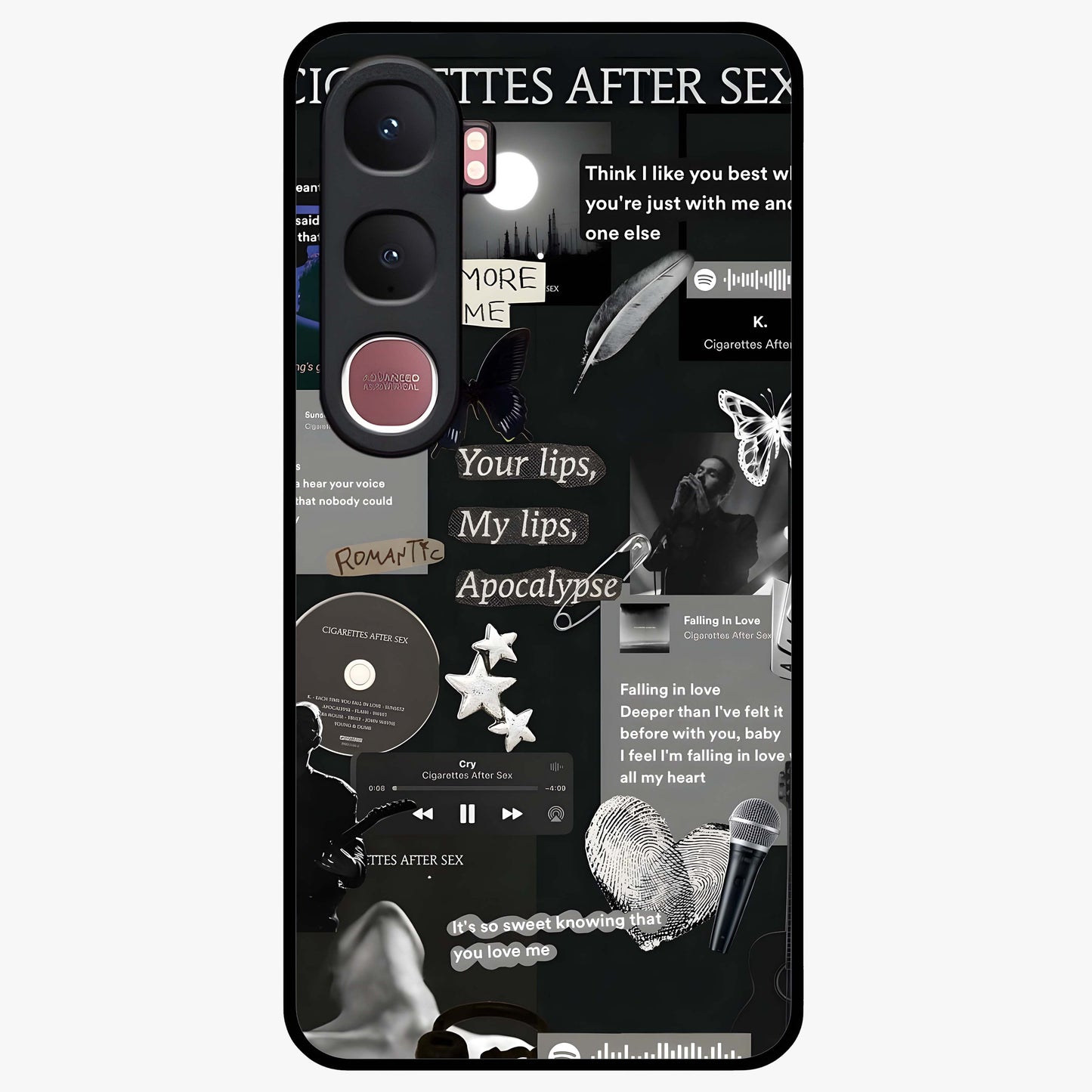 Midnight Love Echo Glass Case showing flat back view with romantic midnight themed artwork and glossy glass finish.