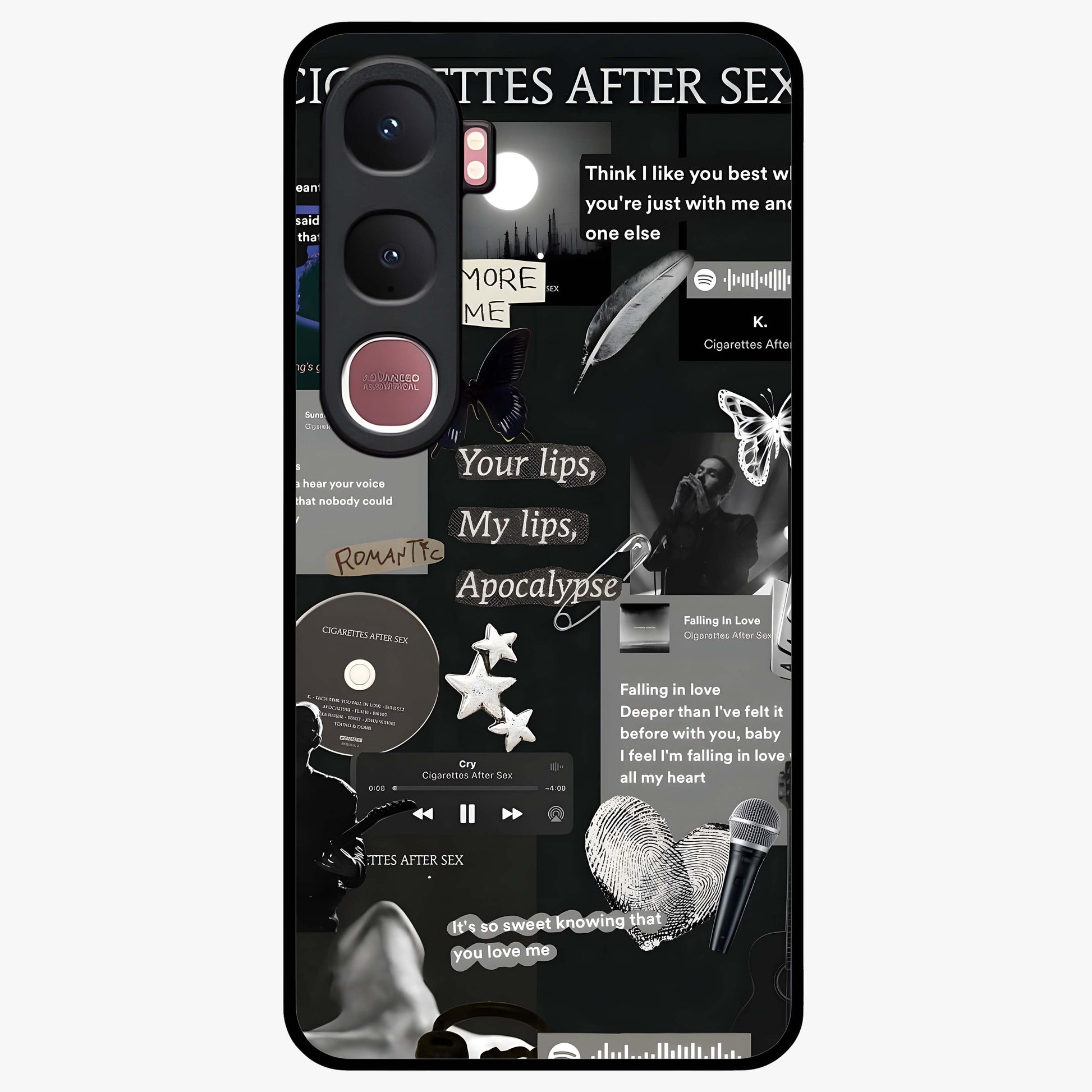 Midnight Love Echo Glass Case showing flat back view with romantic midnight themed artwork and glossy glass finish.