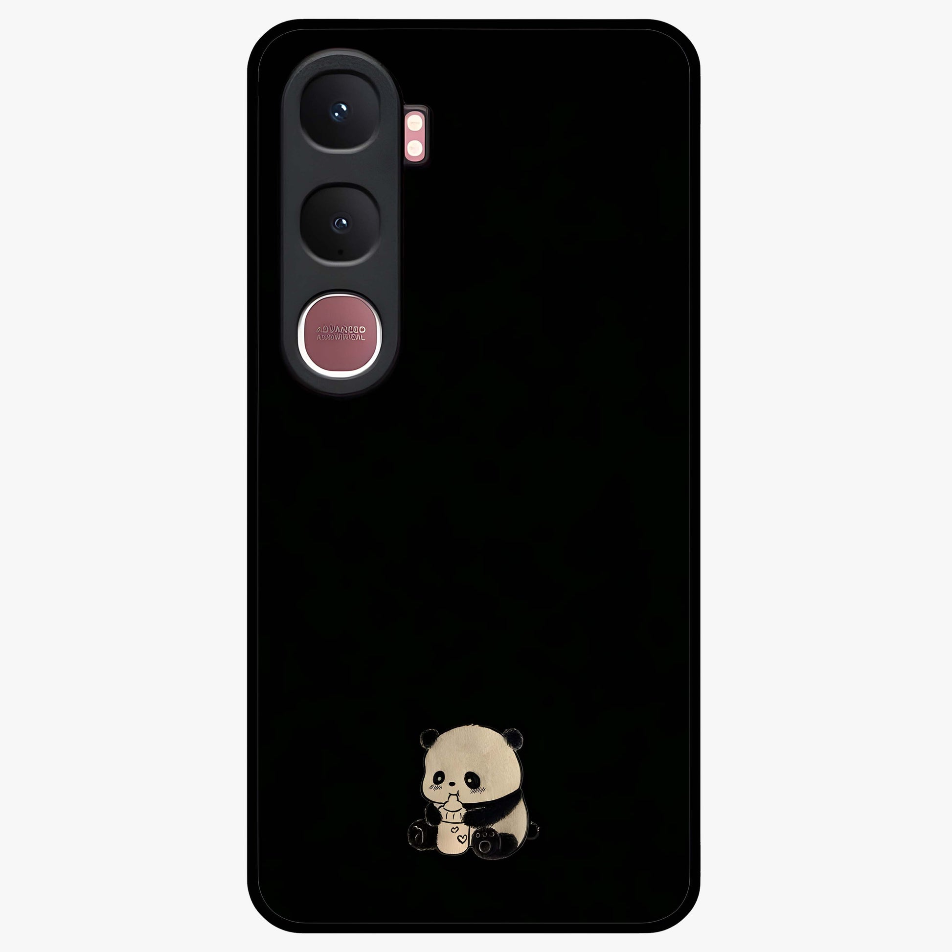 Midnight Panda Love Glass Case showing flat back view with cute panda themed artwork and glossy glass finish.