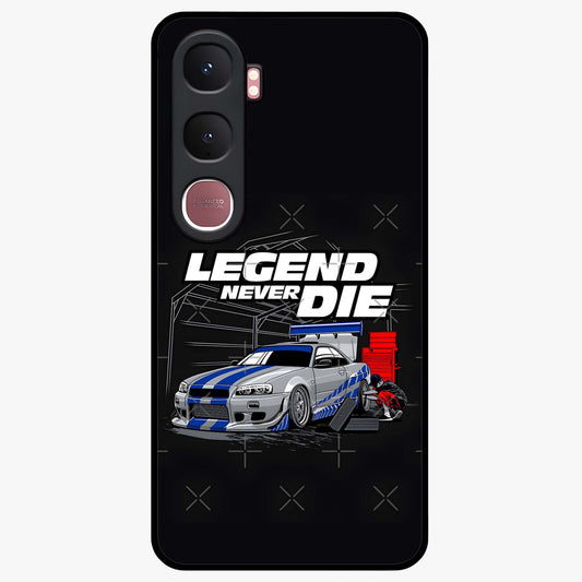 Midnight Racing Legacy Glass Case showing flat back view with sleek racing inspired artwork and glossy glass finish.