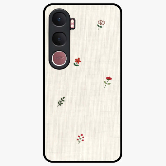 Minimal Petal Whispers Glass Case showing flat back view with soft minimal floral artwork and glossy glass finish.