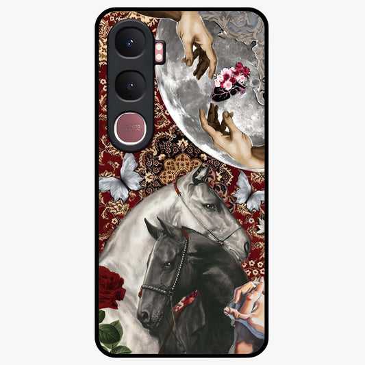 Moonlit Royal Stallion Glass Case showing flat back view with majestic horse under moonlight artwork and glossy glass finish.