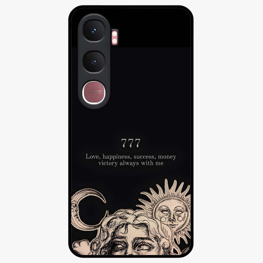 Mystic Victory Aura Glass Case showing flat back view with victory symbol artwork and glossy glass finish.