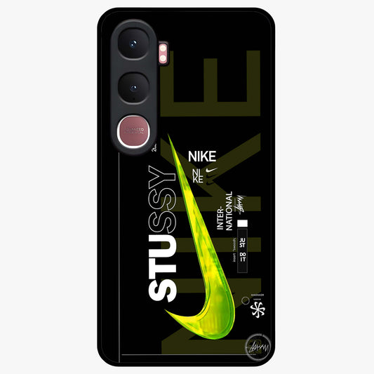 Neon Street Edition Glass Case showing flat back view with neon street style artwork and glossy glass finish.
