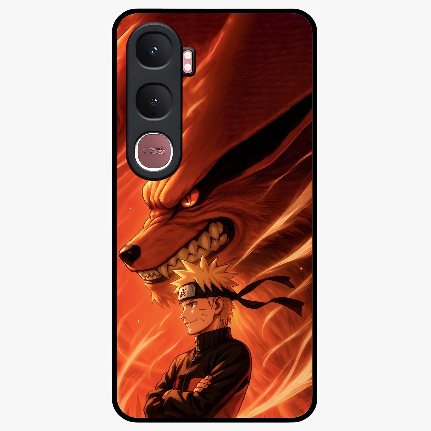 Nine Tails Legacy Glass Case showing flat back view with powerful nine-tailed fox inspired artwork and glossy glass finish.