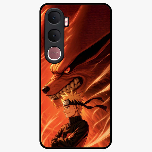 Nine Tails Legacy Glass Case showing flat back view with powerful nine-tailed fox inspired artwork and glossy glass finish.