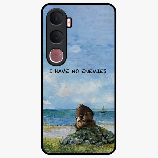 Peace Beyond War Glass Case showing flat back view with symbolic peace themed artwork and glossy glass finish.