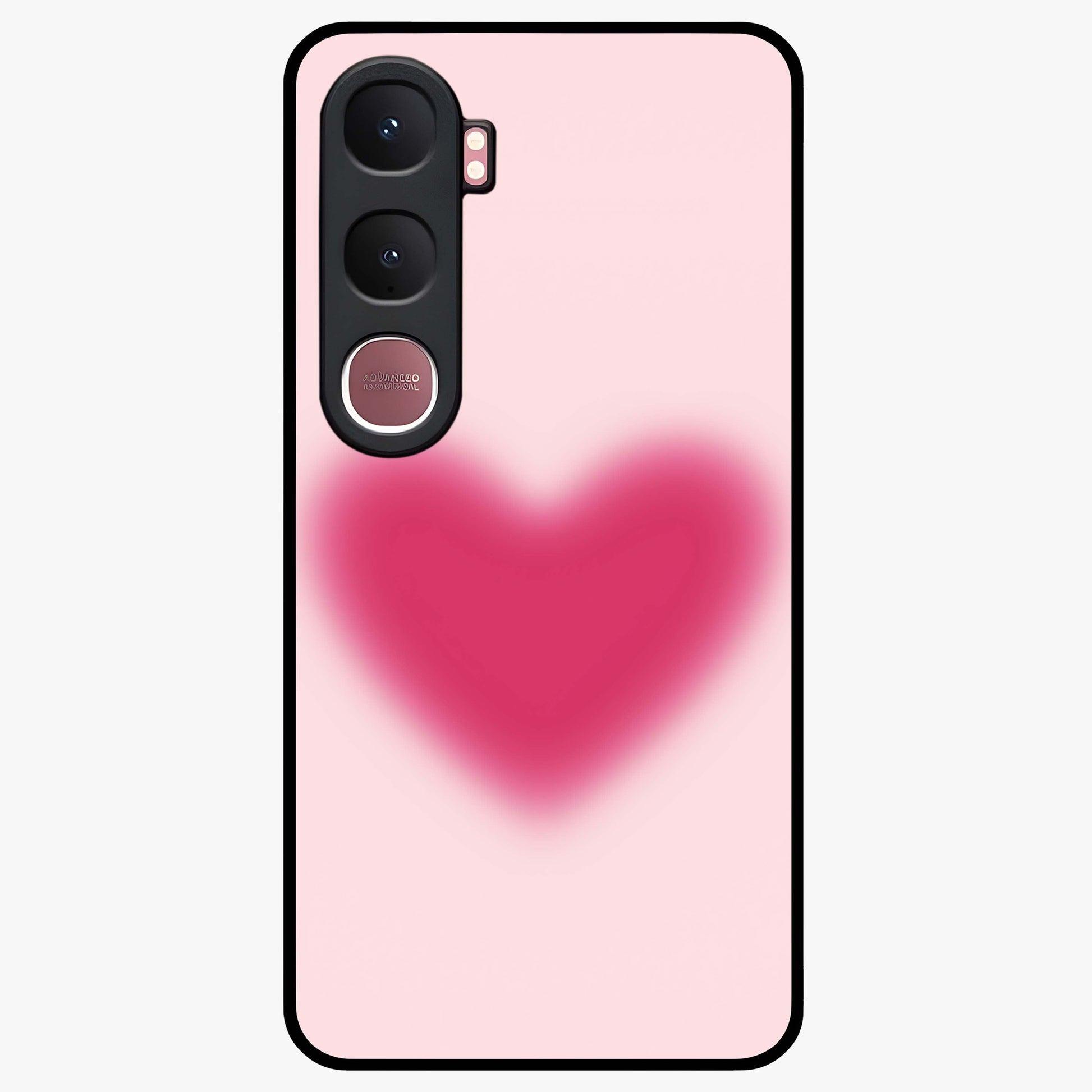 Pink Aura Heart Glass Case showing flat back view with glowing heart artwork and glossy glass finish.