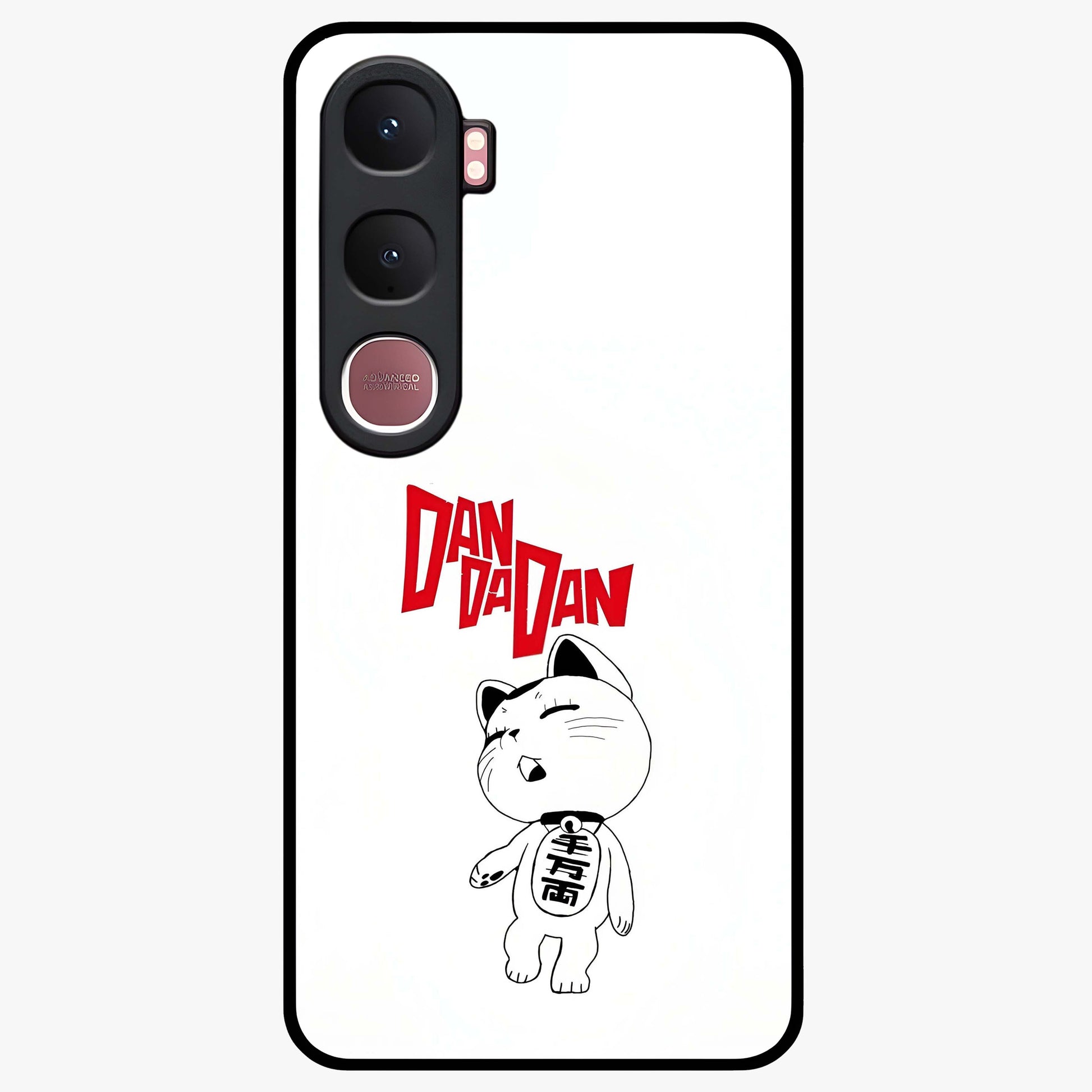 Playful Spirit Charm Glass Case showing flat back view with cheerful charm themed artwork and glossy glass finish.