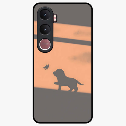 Puppy Shadow Art Glass Case showing flat back view with cute puppy shadow style artwork and glossy glass finish.