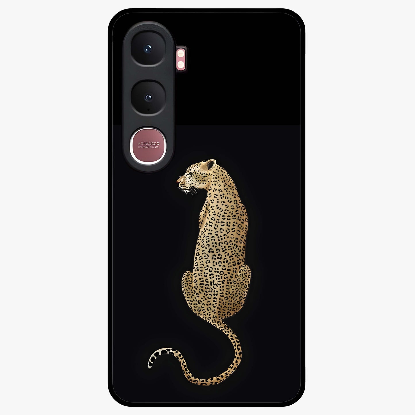 Regal Leopard Glass Case showing flat back view with bold leopard artwork and glossy glass finish.