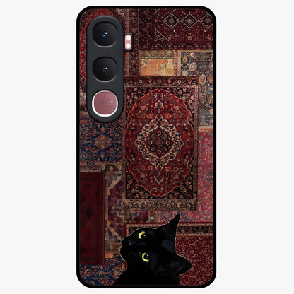 Regal Magic Cat Apple Glass Case showing flat back view with magical cat artwork holding apple and glossy glass finish.