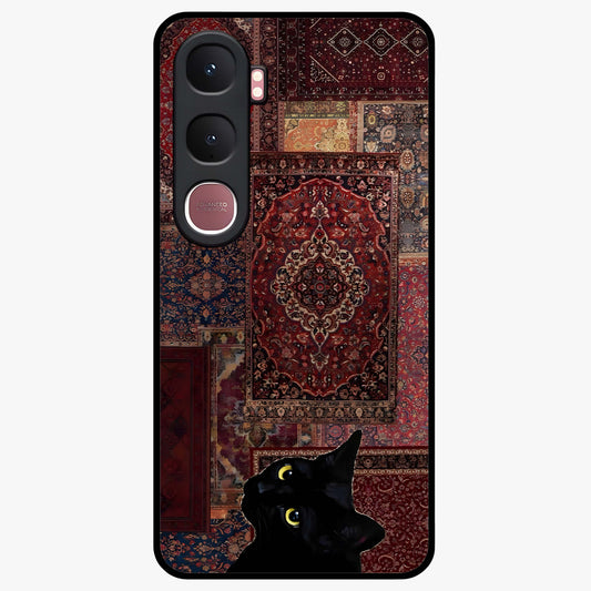 Regal Magic Cat Apple Glass Case showing flat back view with magical cat artwork holding apple and glossy glass finish.