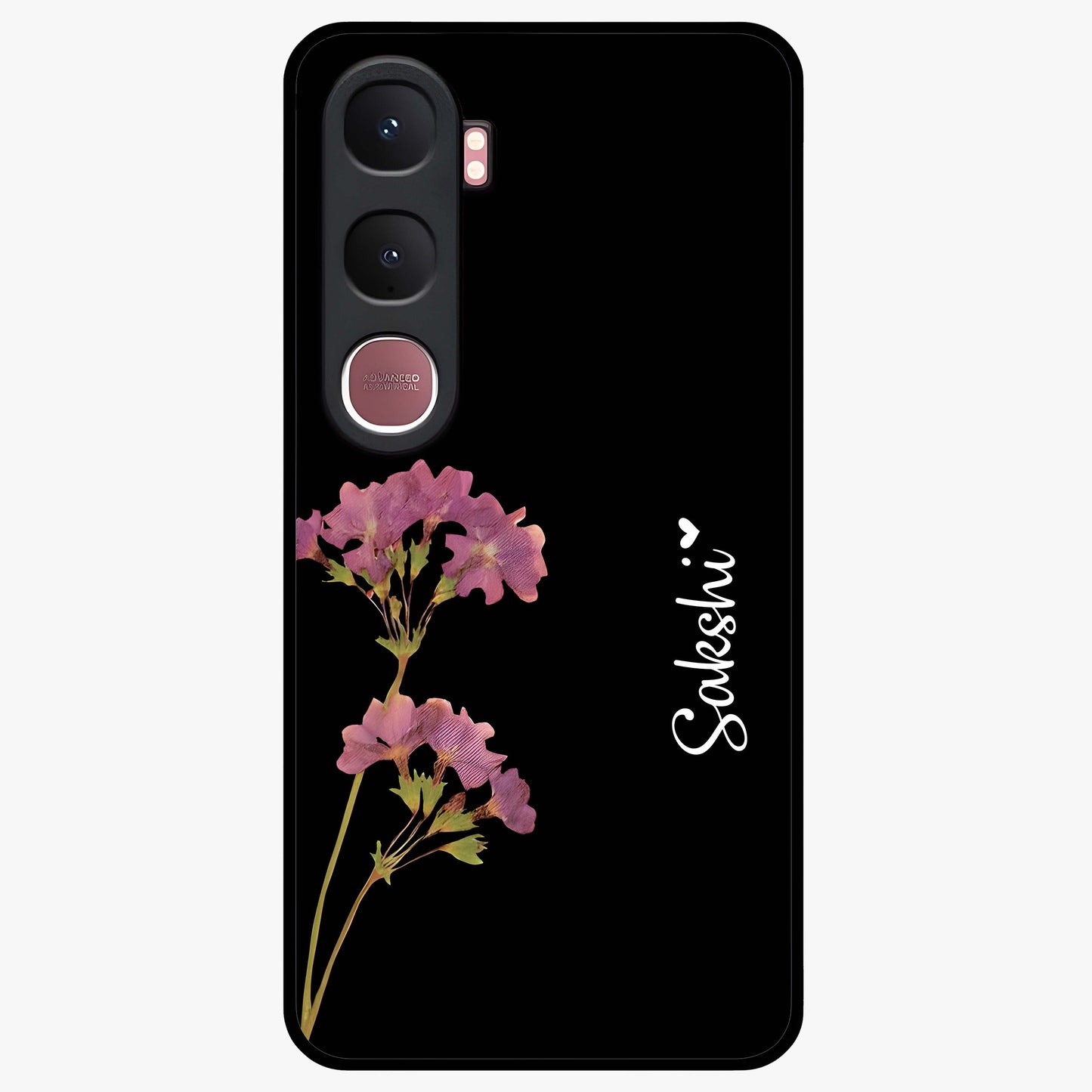 Riching Lavender Flower Custom Name Glass Case showing flat back view with lavender floral artwork and personalized name design.