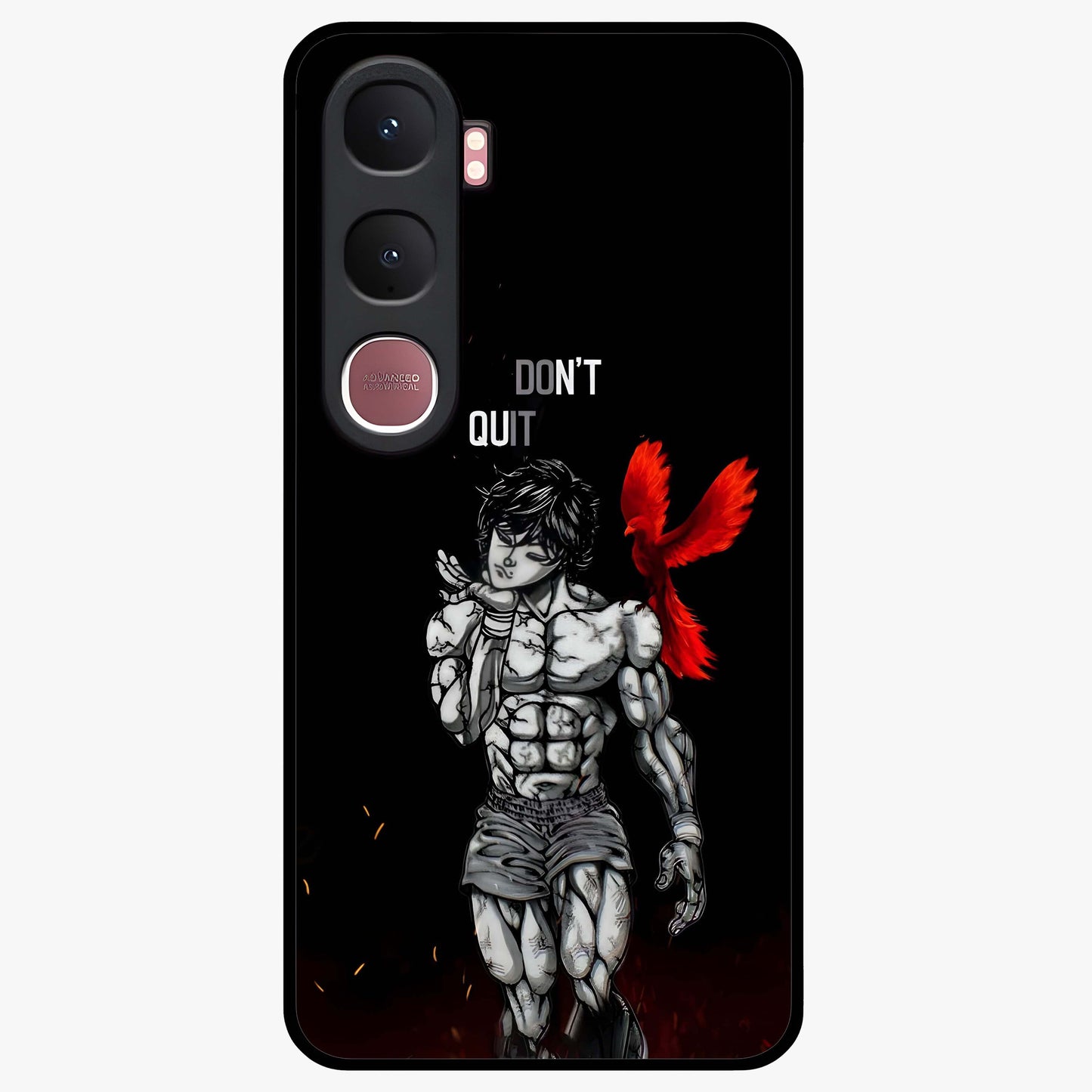 Rise Beyond Limits Glass Case showing flat back view with motivational typography artwork and glossy glass finish.