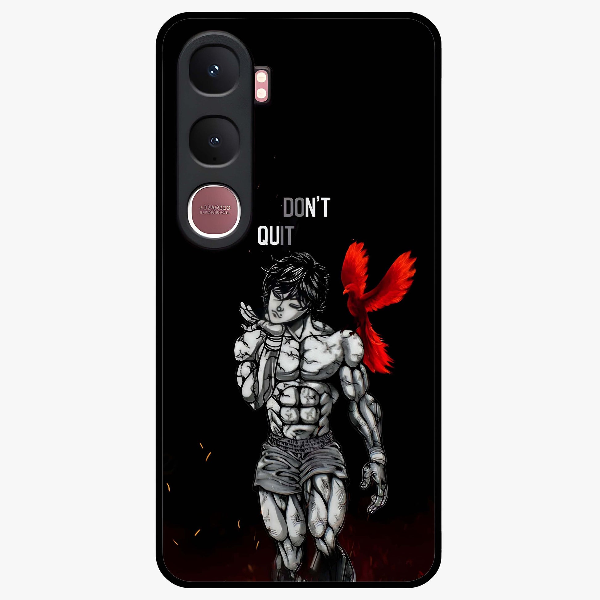 Rise Beyond Limits Glass Case showing flat back view with motivational typography artwork and glossy glass finish.